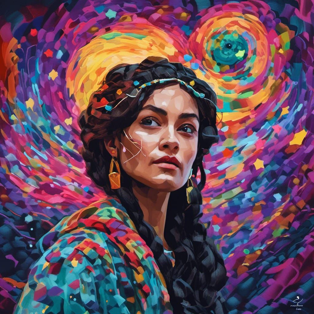 Magda ___ in a swirl of color