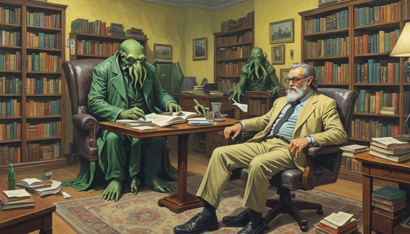 Cthulhu's Therapy Session in Frazetta Style