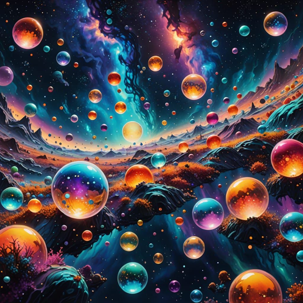 Surreal Worlds in Bubbles: A Cosmic Oil Painting