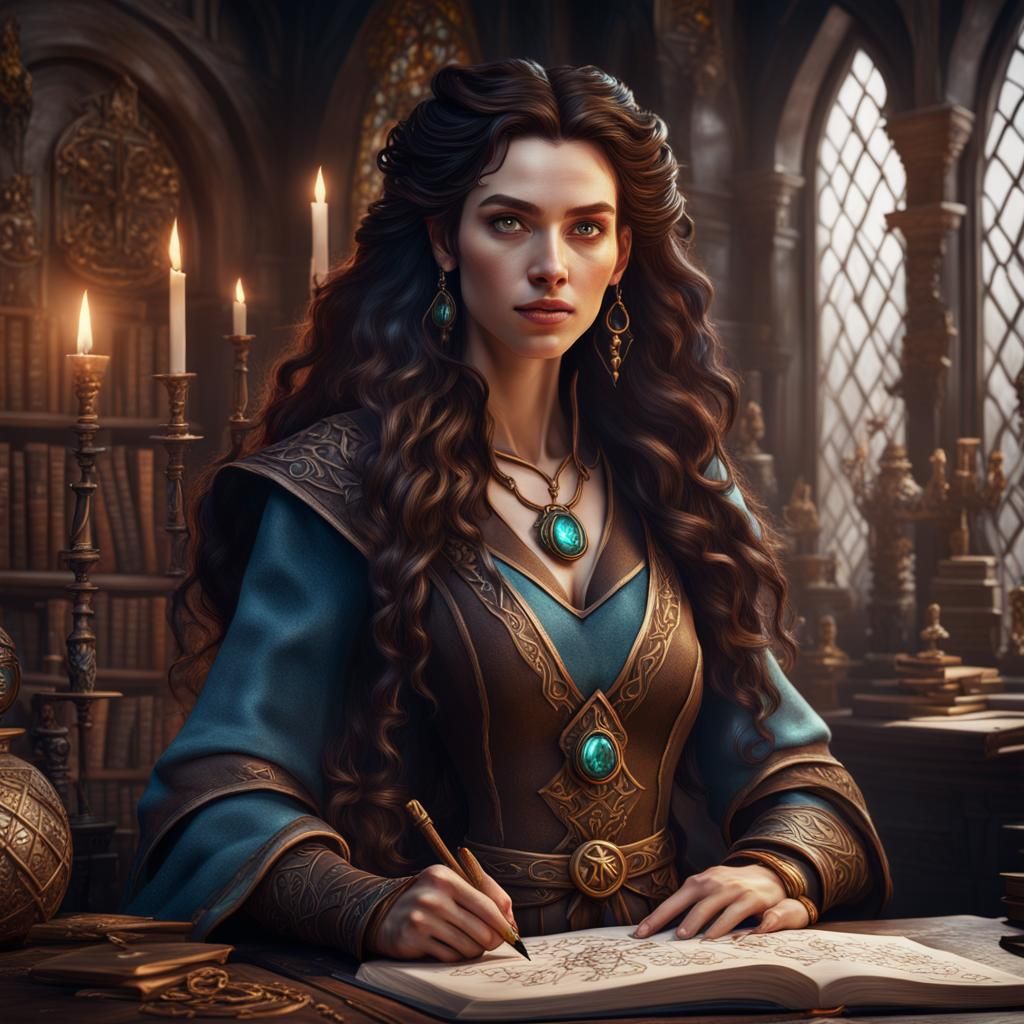 Fantasy Female Wizard Casting Spells: Detailed Matte Paintin...