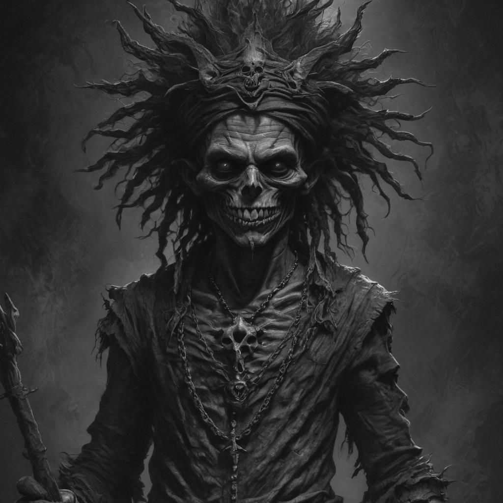 Sinister Voodoo Child in Charcoal Drawing Style