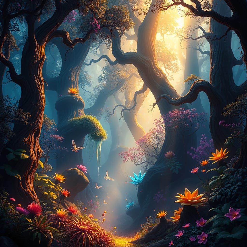 Vibrant Primeval Forest in Golden Light