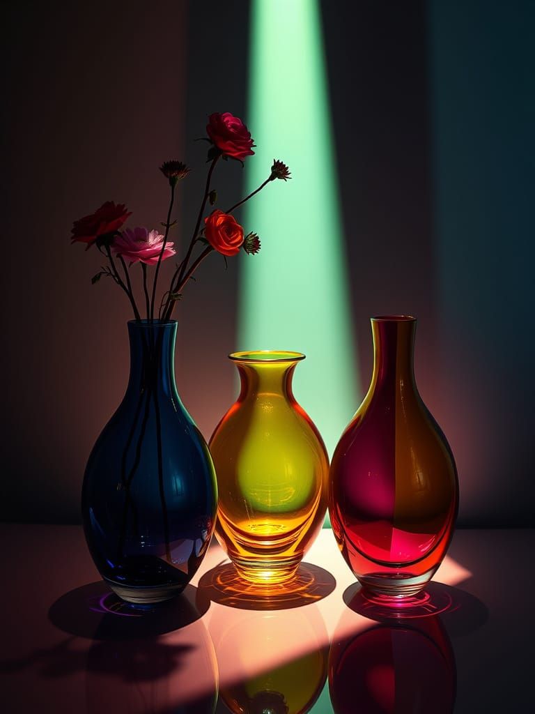 Rainbow Shadows: Surreal Glass Vases in Dreamlike Style