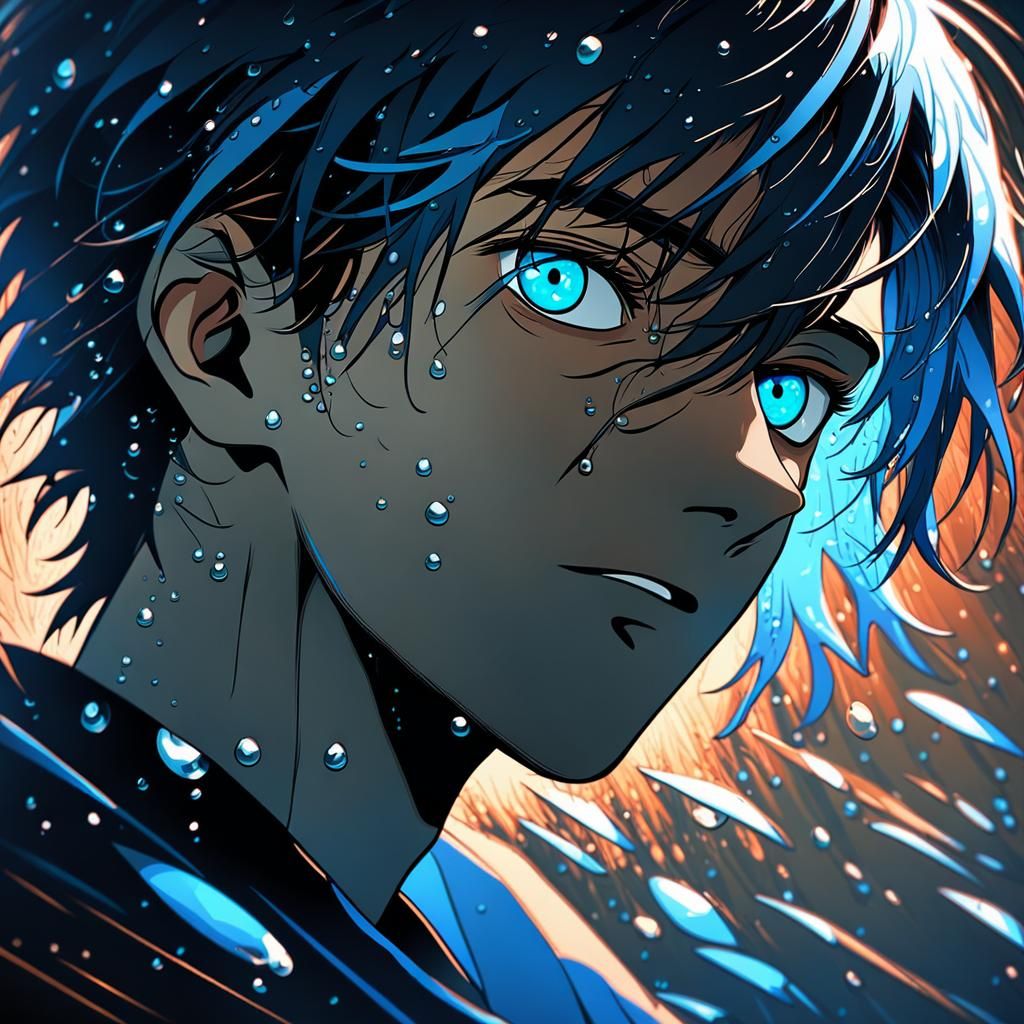 Blue-Haired Boy: Cinematic Anime Portrait in Cel-Shaded Styl...