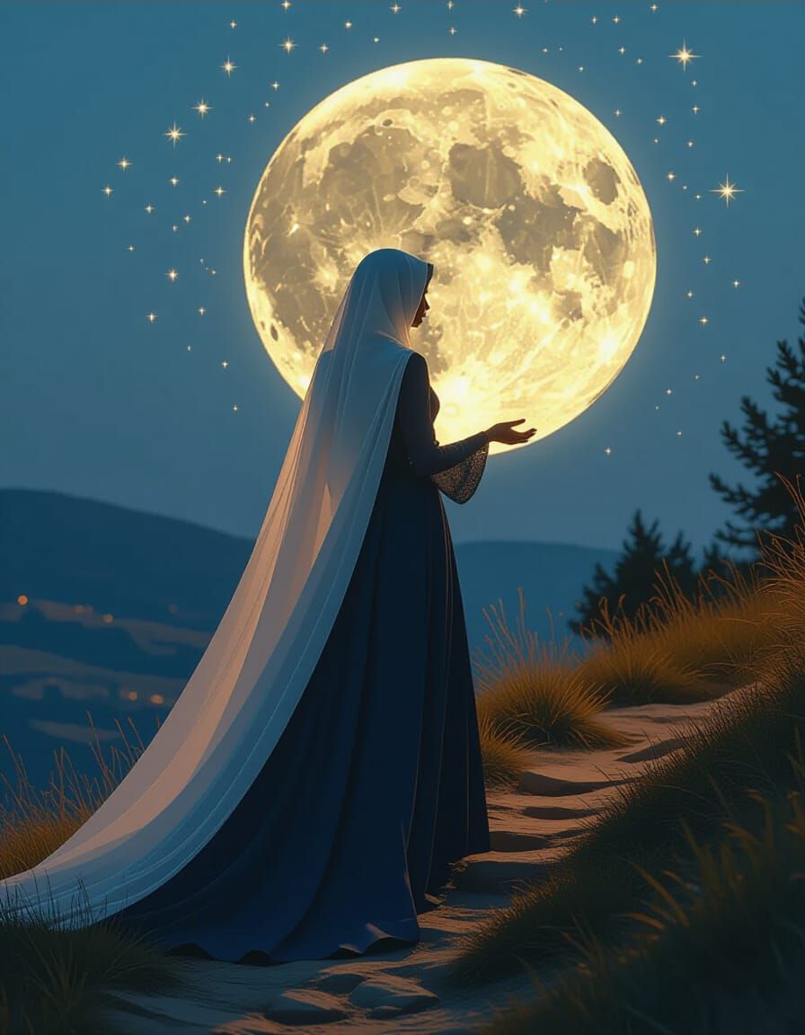 Woman with Moon Orb in Mystical Realism Style