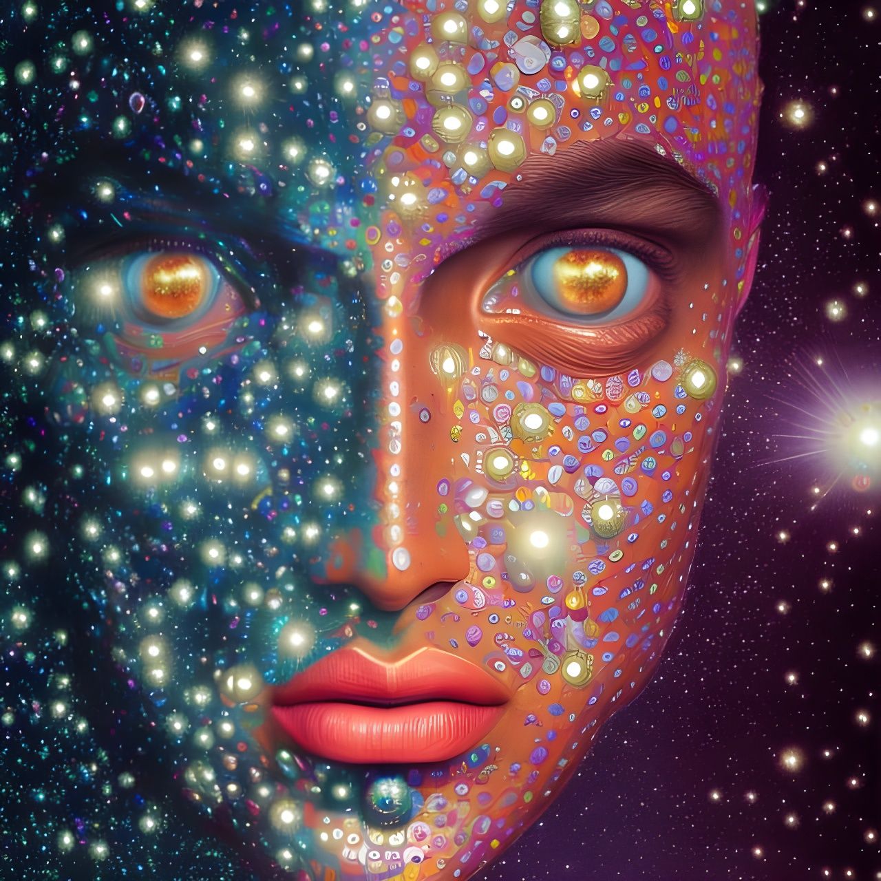 Gem and Star Face Portrait in Hyperrealism