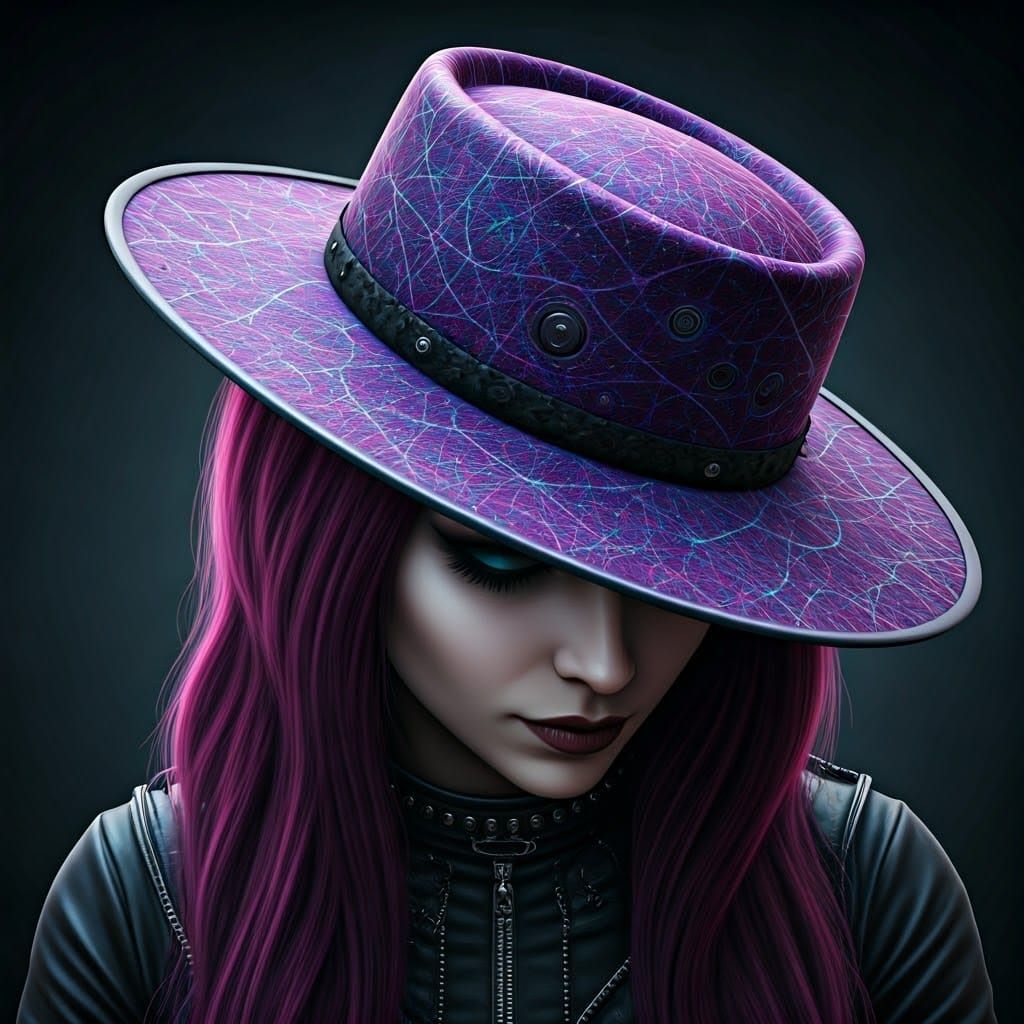 Cyberpunk Goth Portrait with Purple Hat