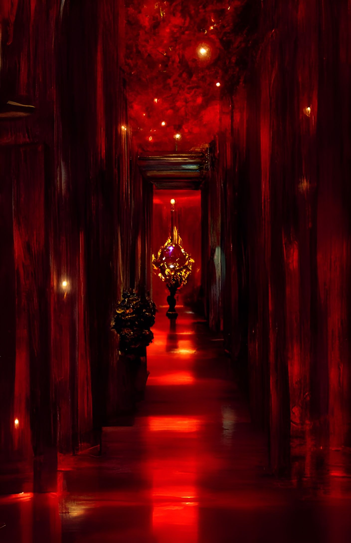 Crimson and Gold Lit Corridor in Unreal Engine