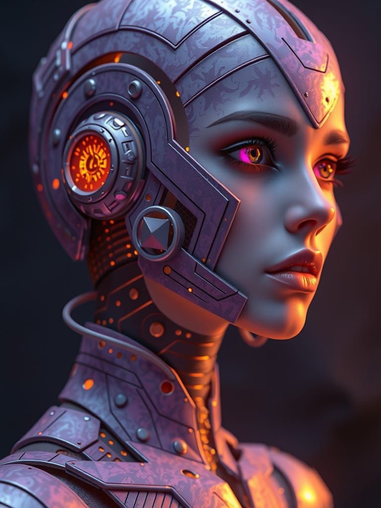 Cyberpunk Goddess in Iridescent Armor