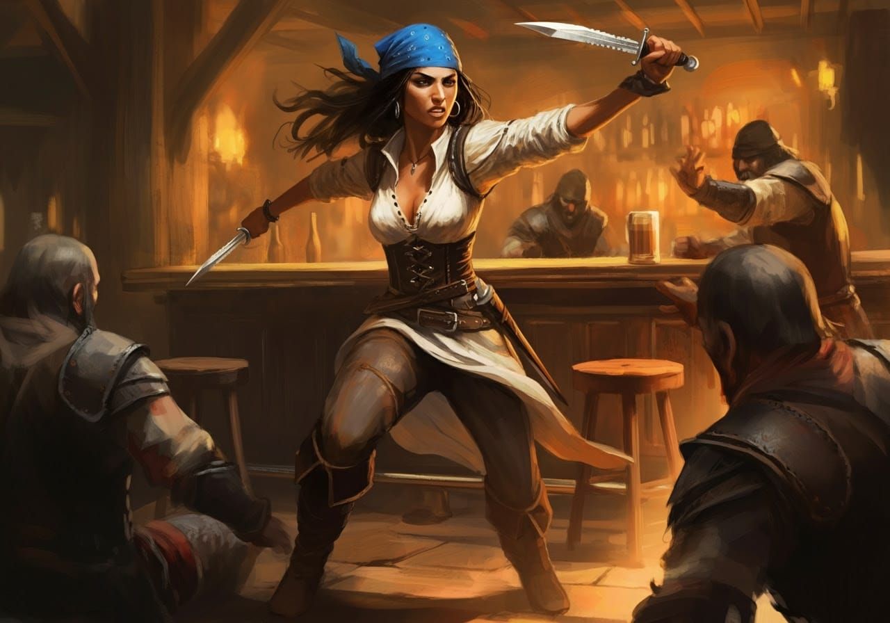 Medieval Tavern Brawl in Impressionist Style