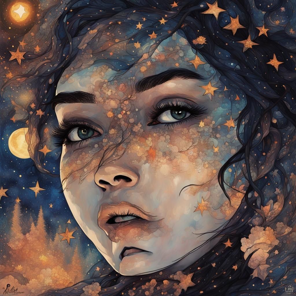 Starry Night Stained Glass Fantasy Illustration