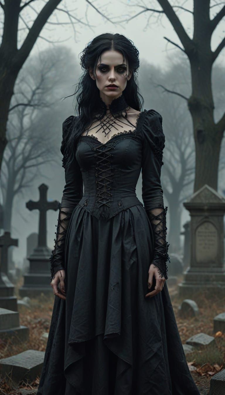 Gothic Woman in Graveyard: Dark Fantasy Realism