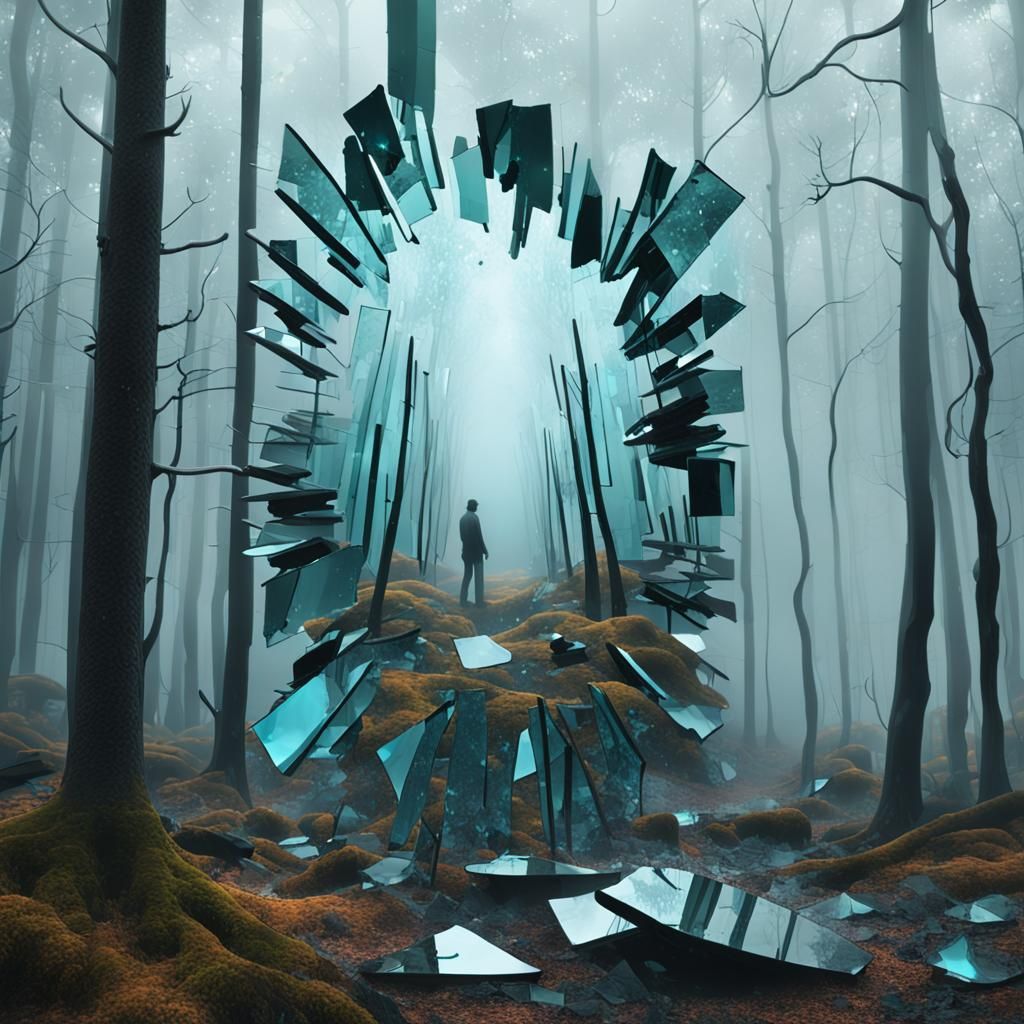 Surreal Foggy Forest of Shattered Illusions