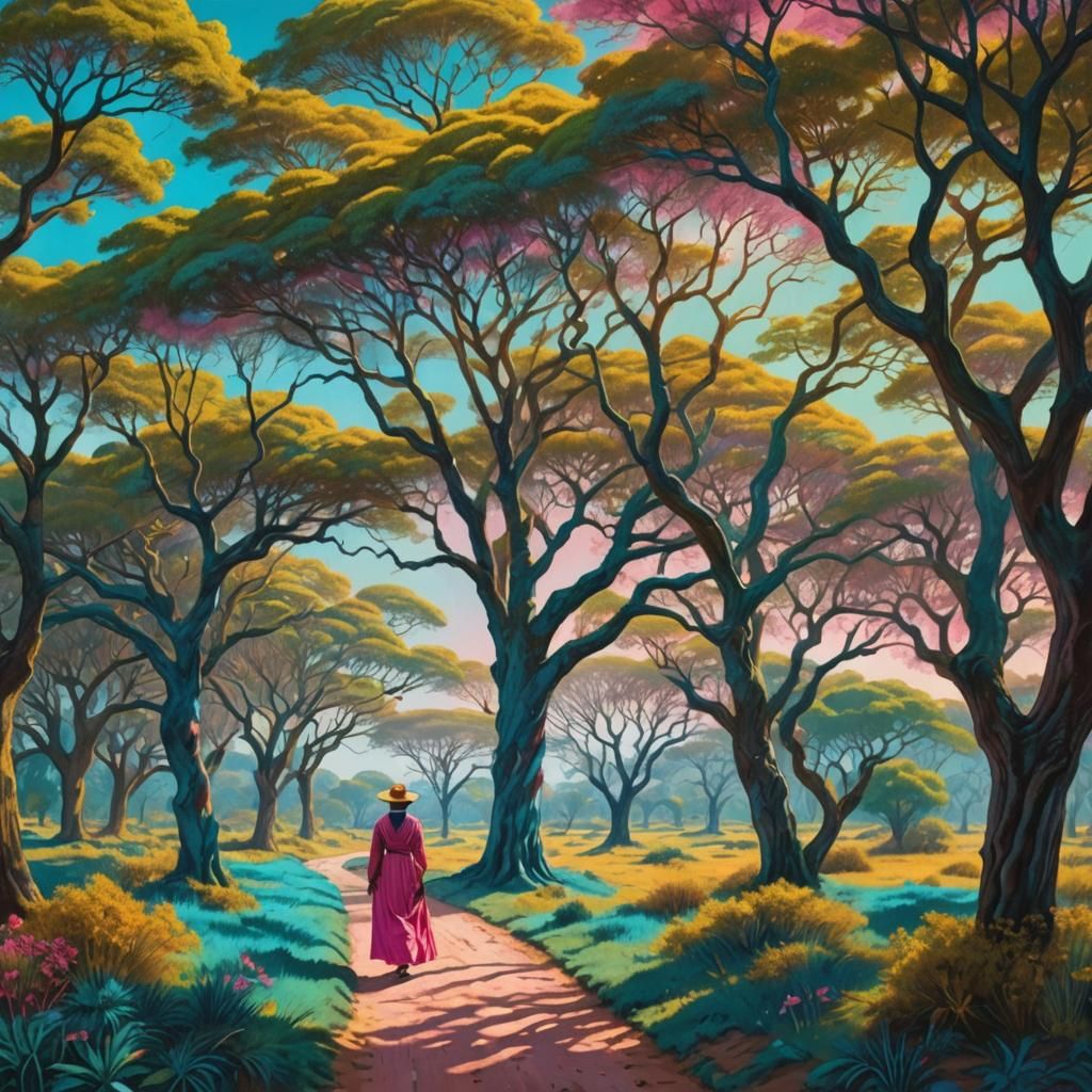 Savannah Dreamscape in Pre-Raphaelite Style