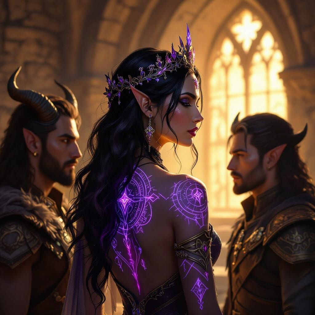 Queen With Arcane Markings in Golden Castle Light