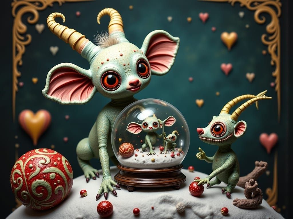 Surreal Krampus Trapped in a Glass Snow Globe in Deep, Scary...