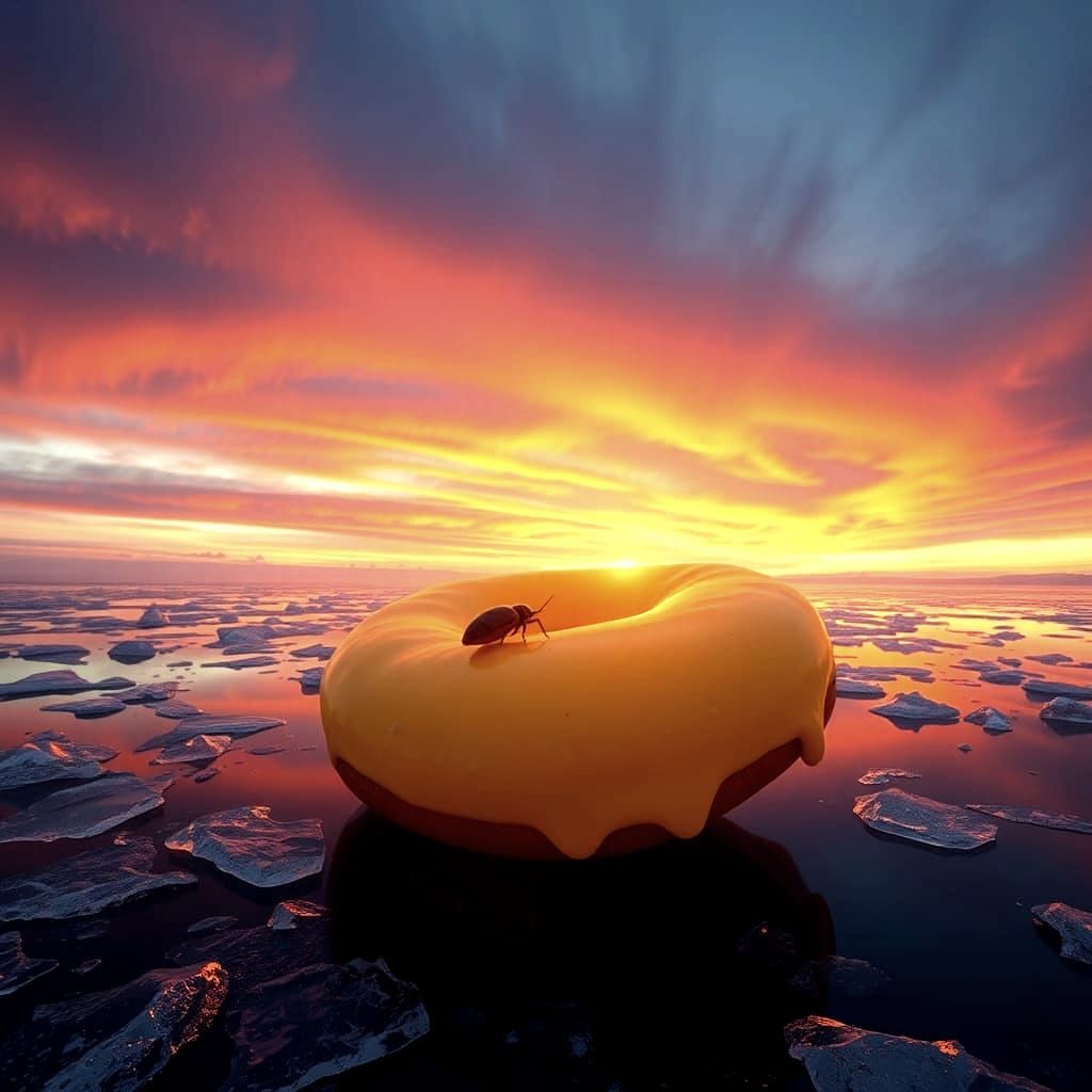 Surreal Dreamscape with Donuts and Icy Elements