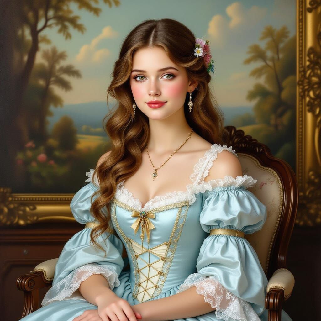 Victorian Bohemian Woman in French Style Landscape