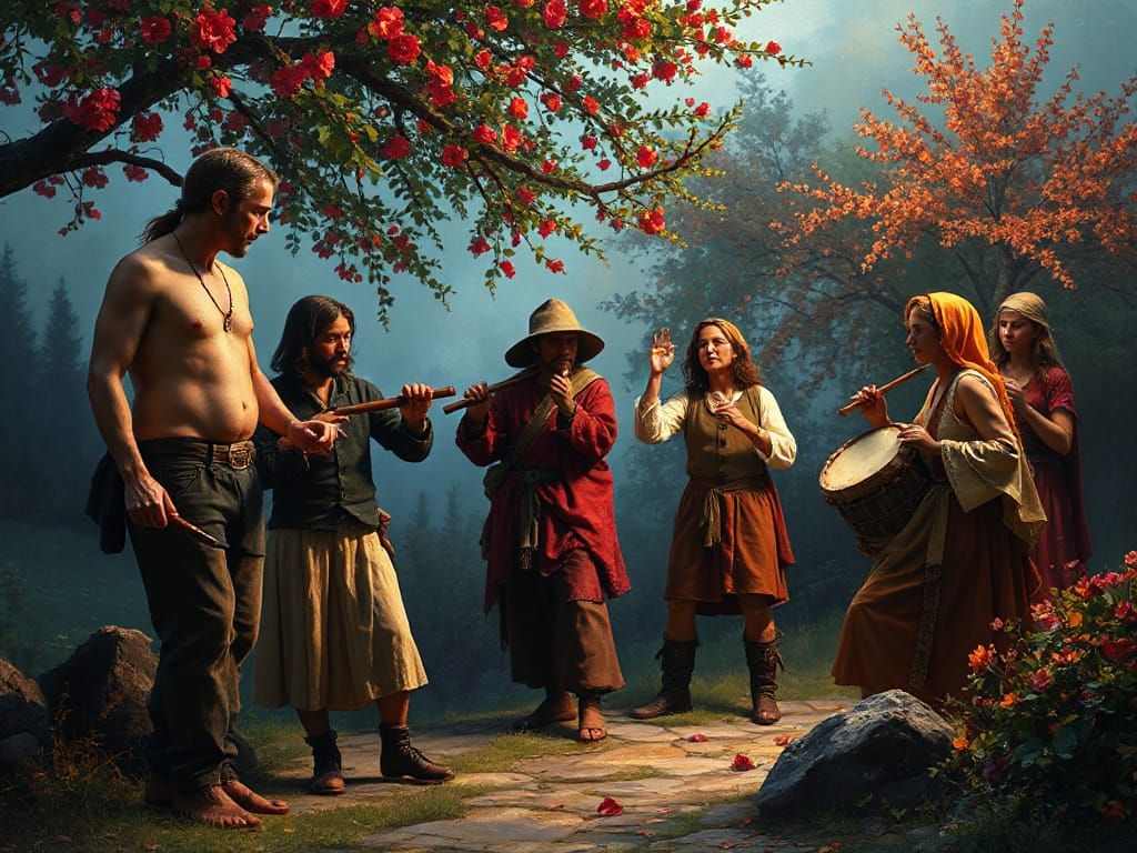 Medieval Peasants Dancing in Pixel Art Style