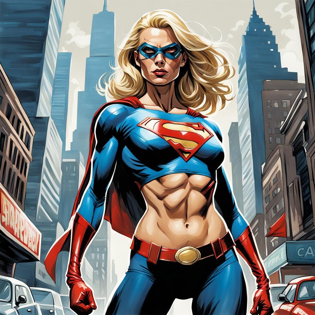 Blonde Superhero: Detailed Gouache Painting