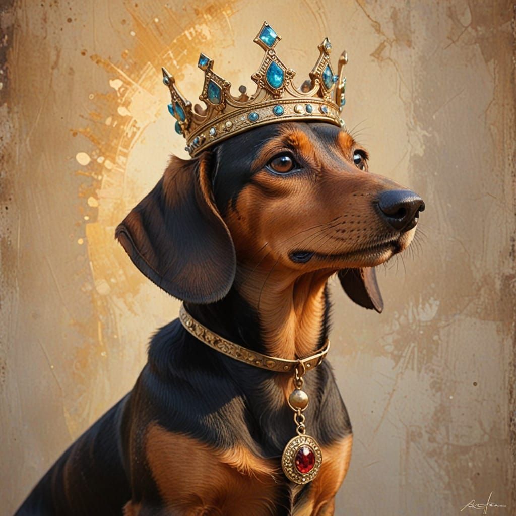Divine Dachshund in Golden Regalia