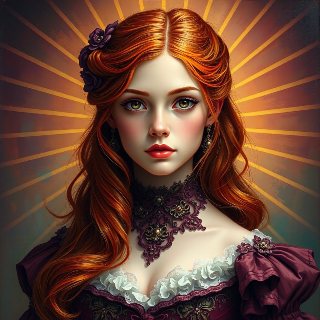 Victorian Woman in Jewel Tones, Neo-Impressionist Style