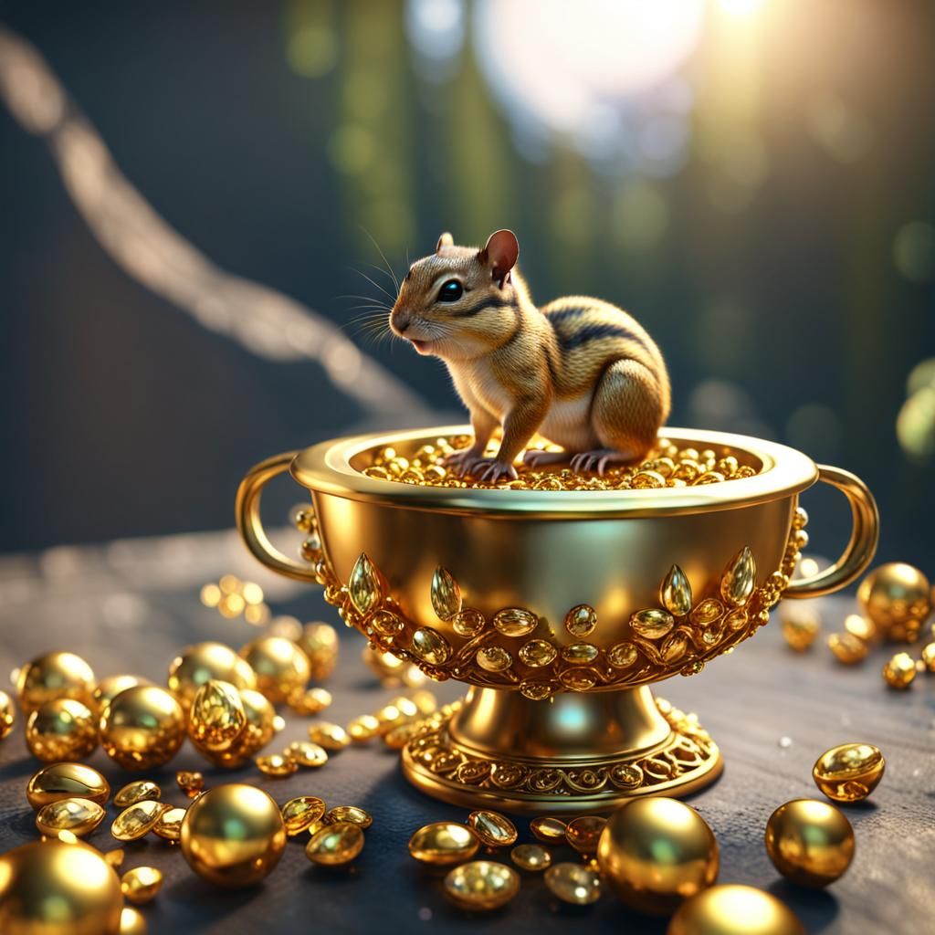 Chipmunk in Jeweled Chalice: Hyper-Detailed Digital Art