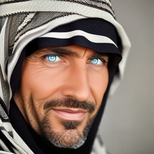 Mature Man with Blue Eyes Wearing Shemagh