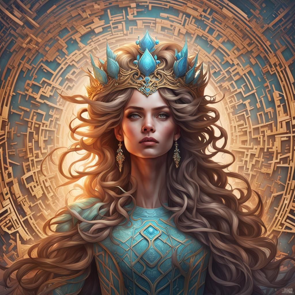 Goddess in Hair Maze: Digital Art Portrait