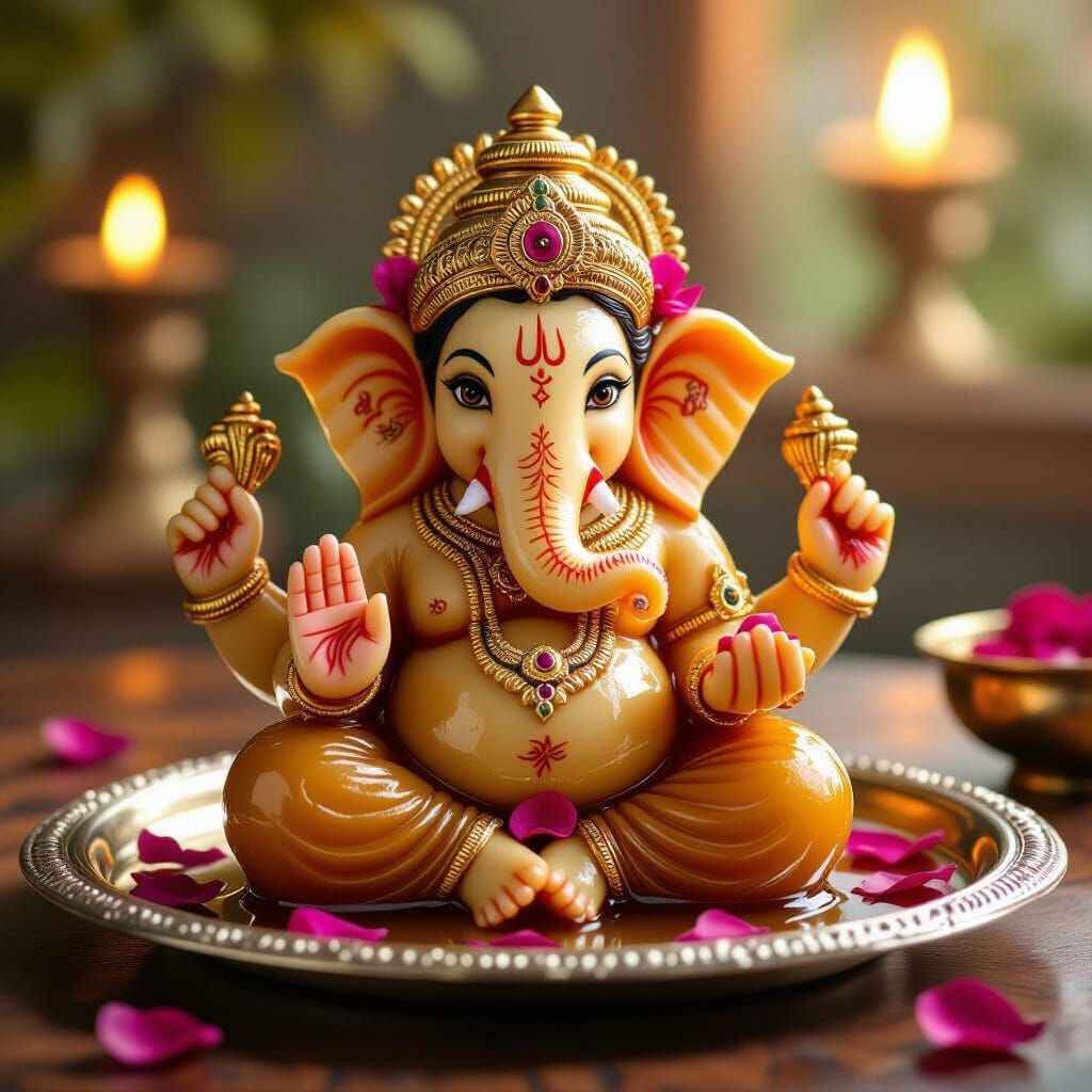 Lord Ganesha Formed from Golden Gulab Jamuns