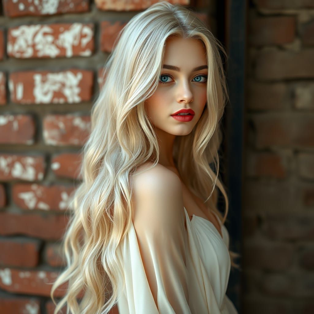 Sultry Blonde Beauty in Cream Silk Chiffon