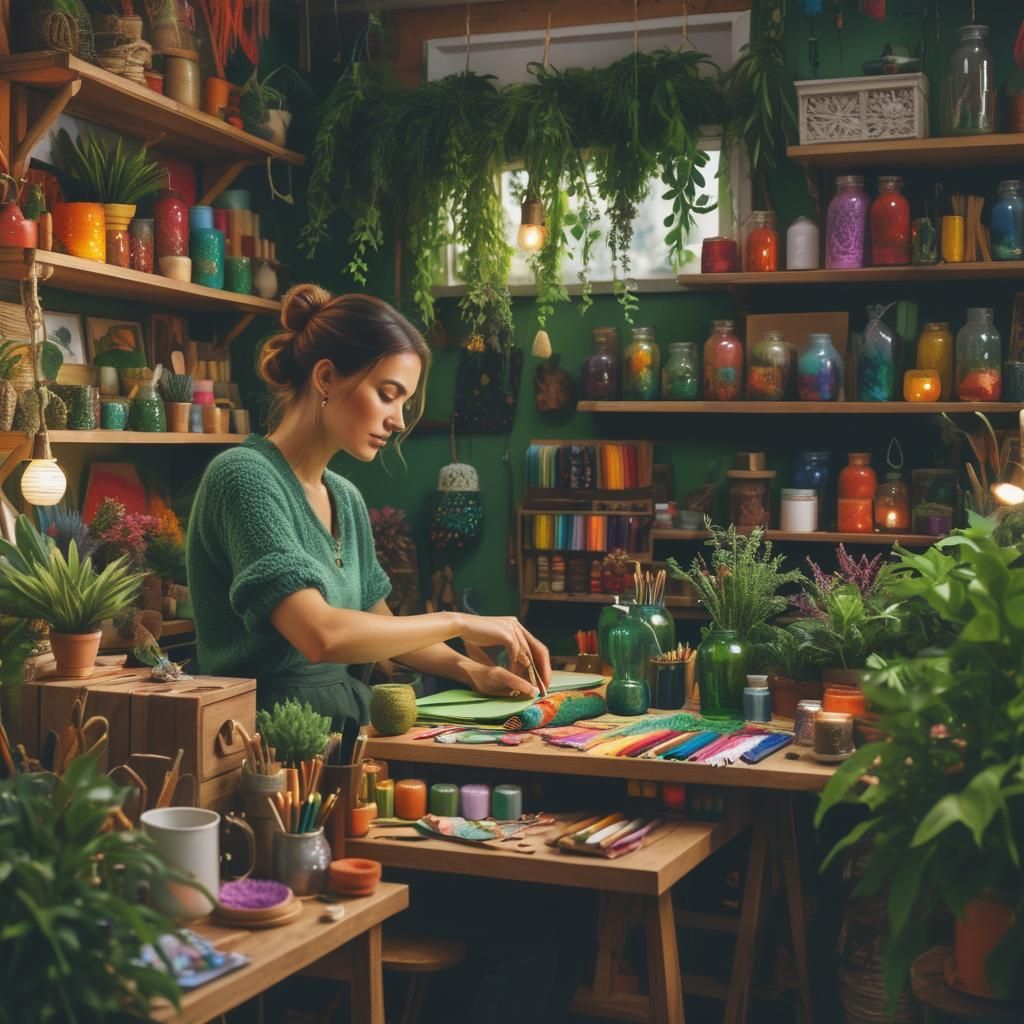Colorful Crafts Space as Photorealistic Oil Painting