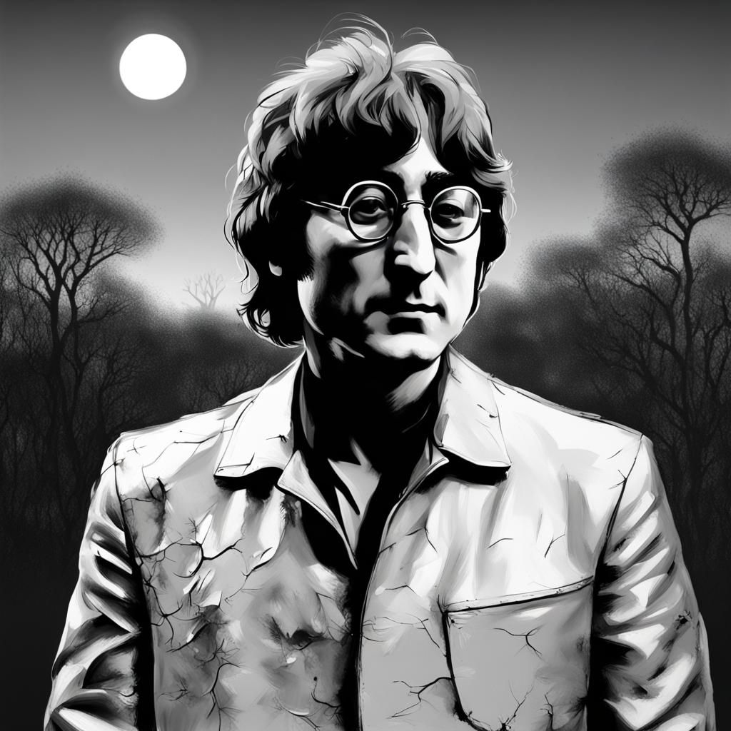 John Lennon in Black and White ZBrush Painting