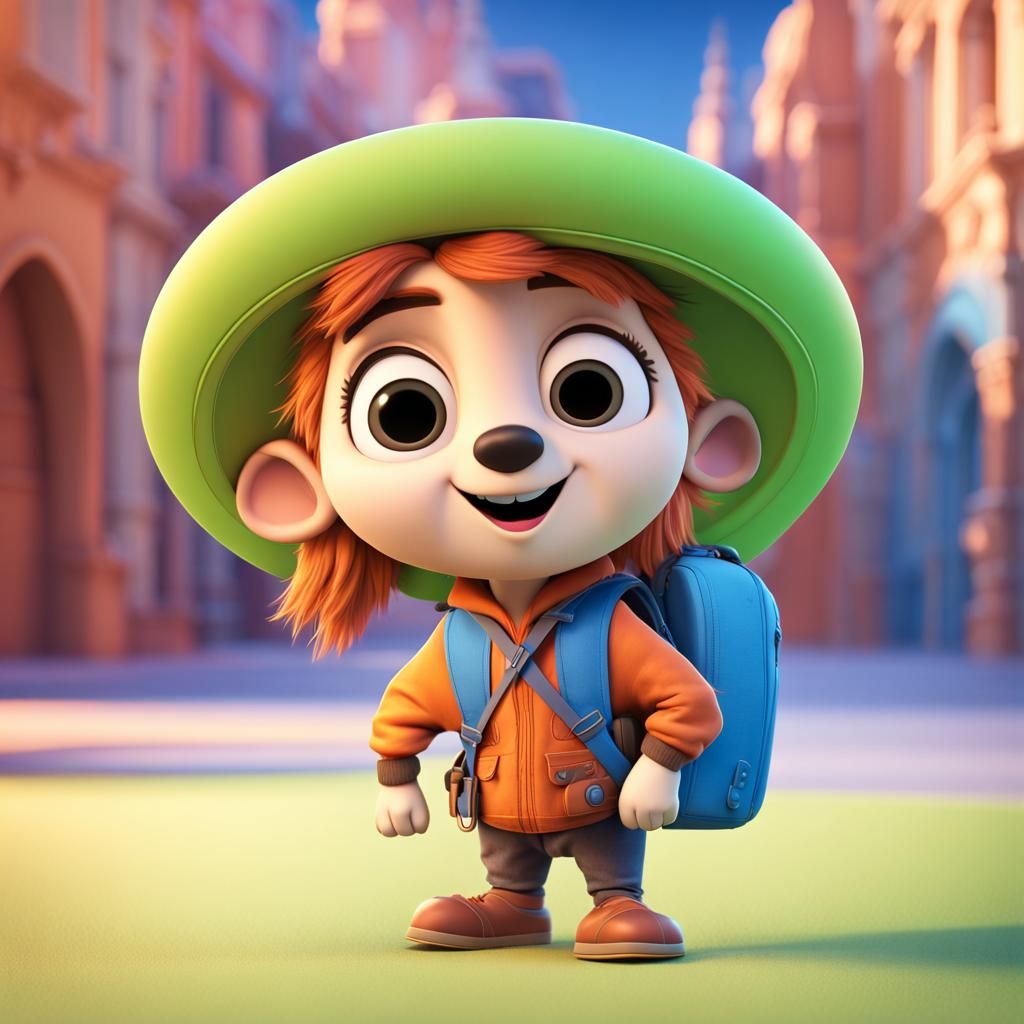 Adventurous Mascot for Travel Site in Pixar Style