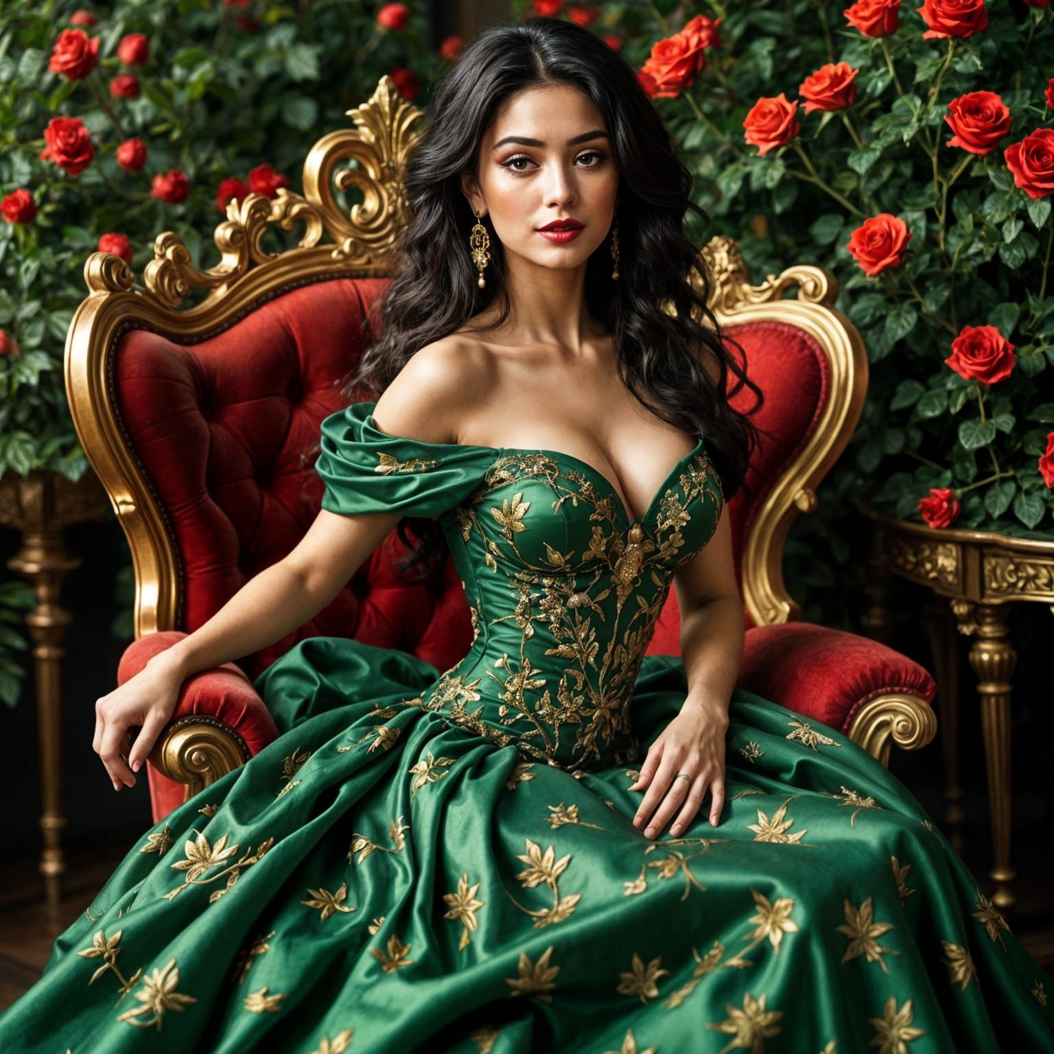 Regal Beauty in Emerald Gown