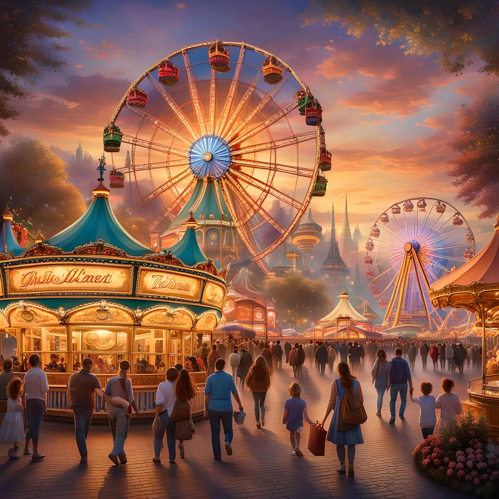 Colorful Theme Park in Ink and Watercolor