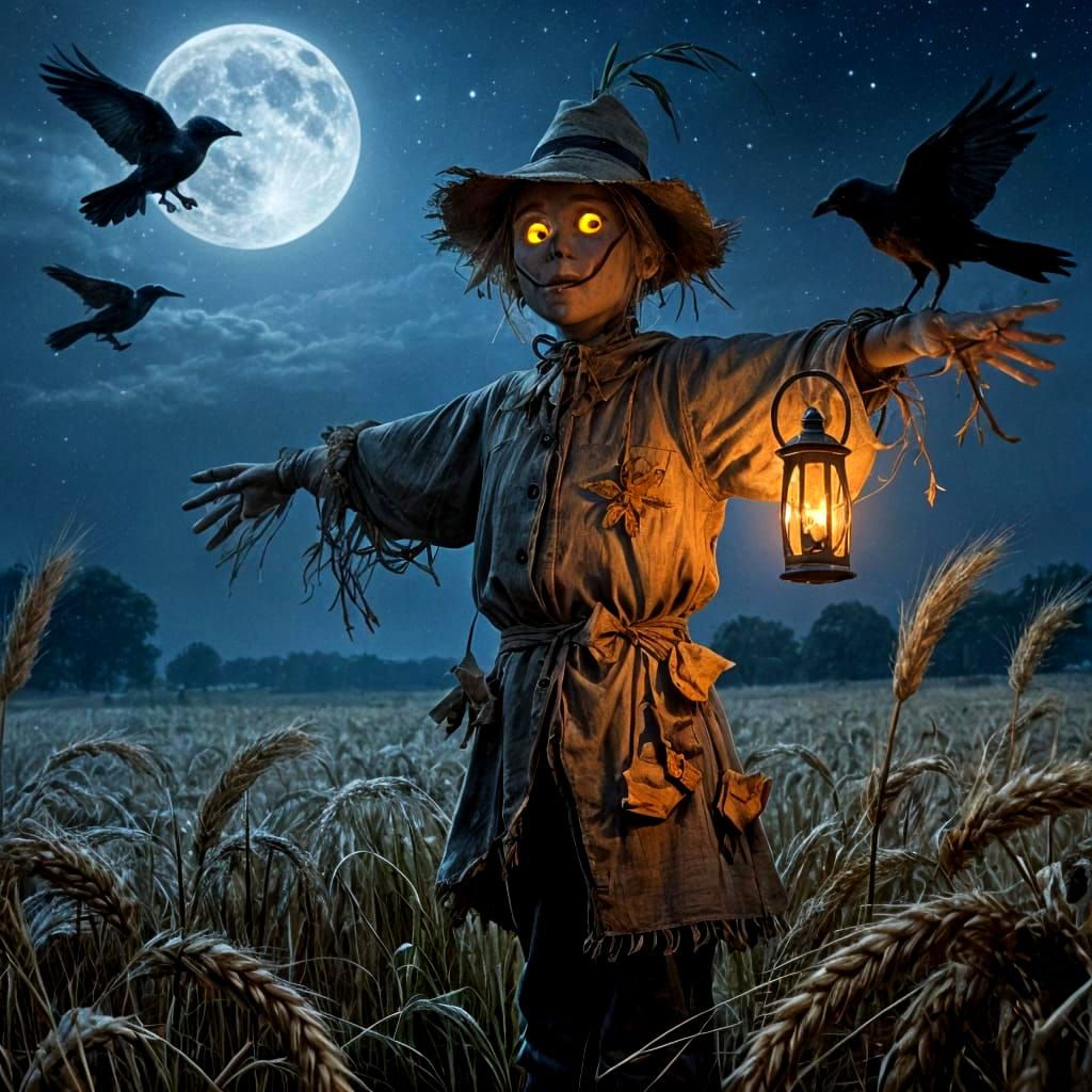 Moonlit Scarecrow Awakens with Ancient Magic