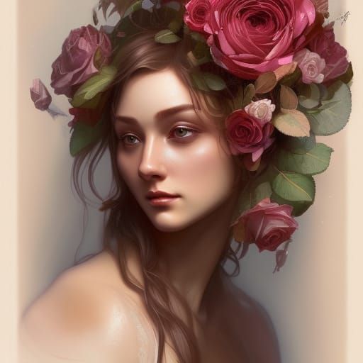 Rose Personified: Hyperdetailed Art Nouveau Portrait
