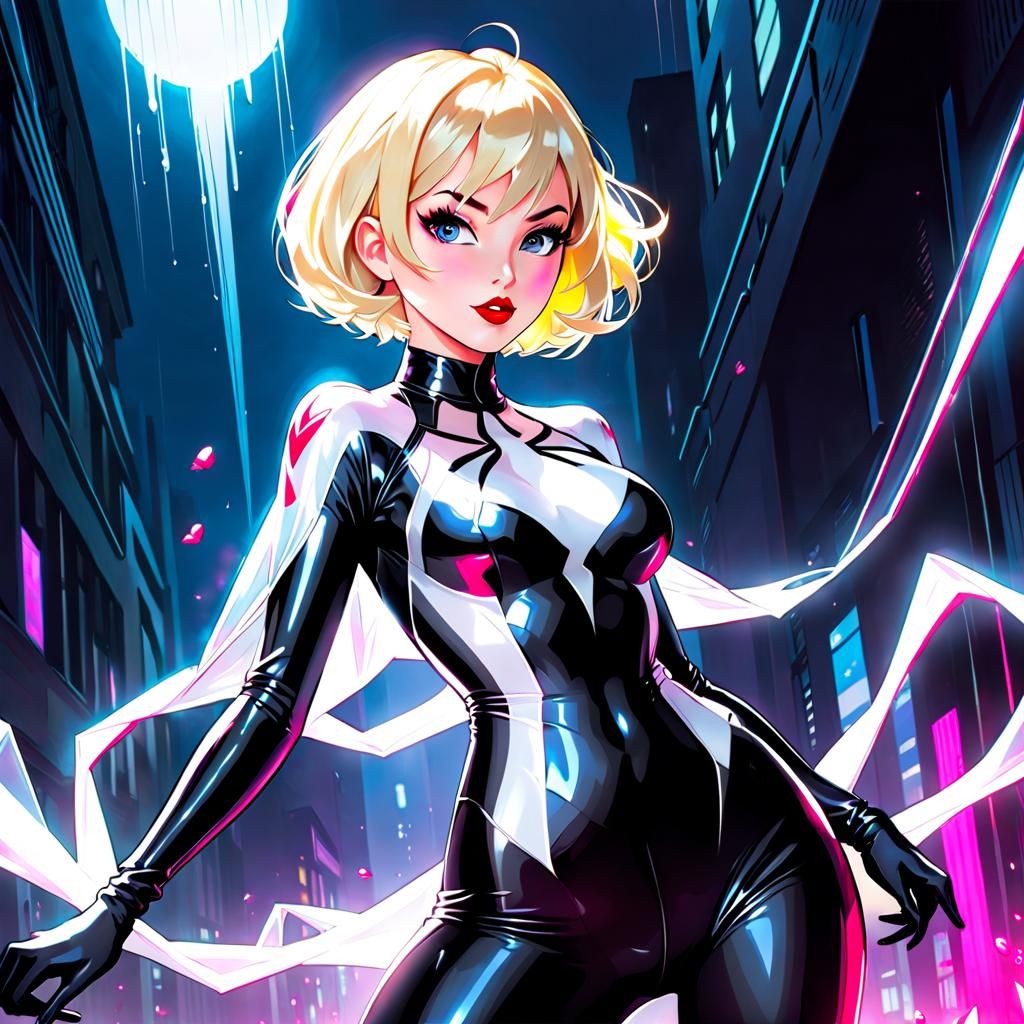 Spider-Gwen in Latex Catsuit Splash Art