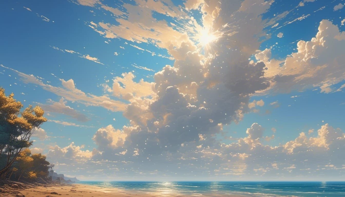Sunrise Sky with Golden Rays: Hyperrealistic Image