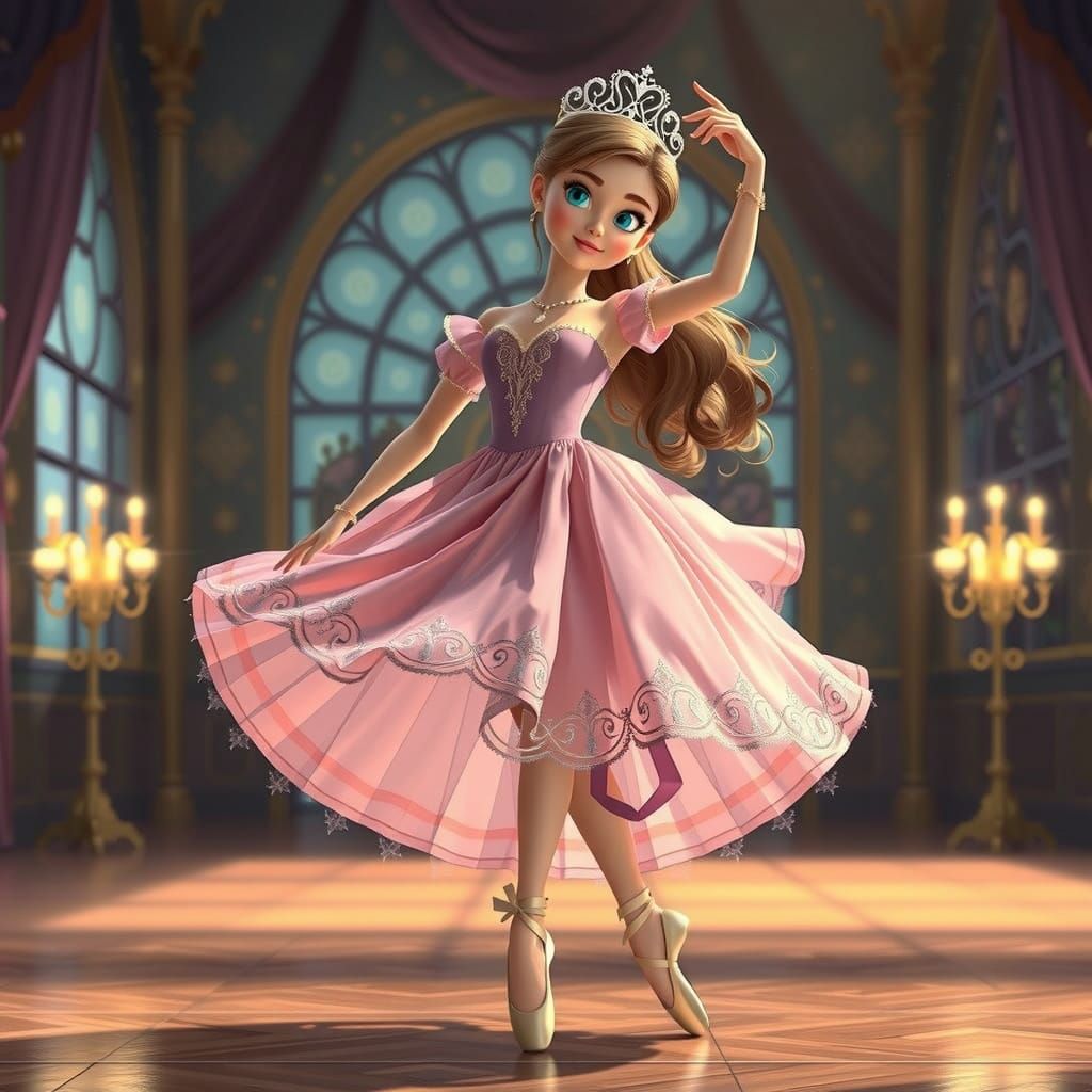 Elegant Cartoon Princess Frozen in a Beautiful Ballet Moment