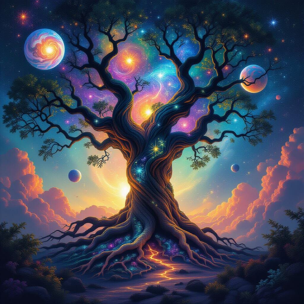 Ancient Cosmic Tree in Swirling Nebula