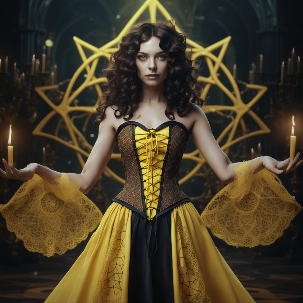 Geometric Spell Casting Witch in Detailed Matte Painting