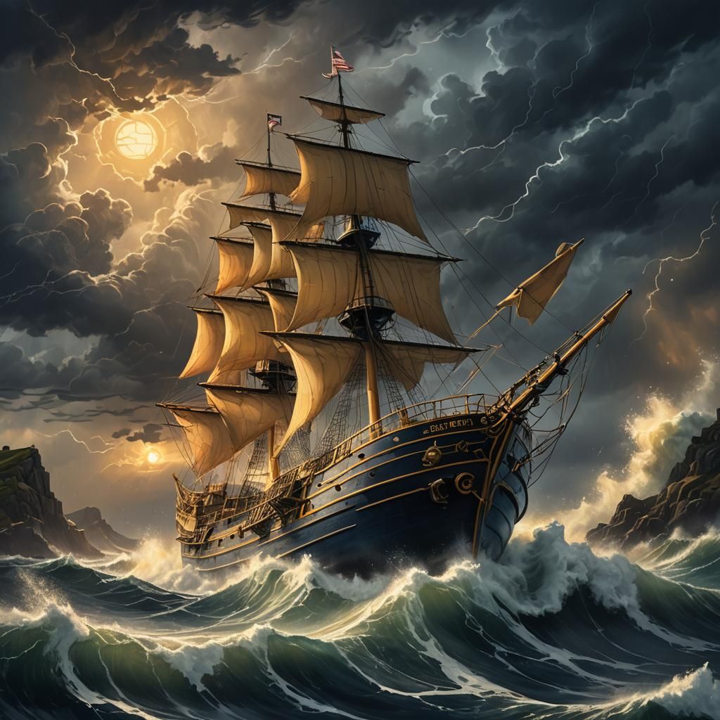 Stormy Seas: Ship and Lighthouse in Hyperrealism