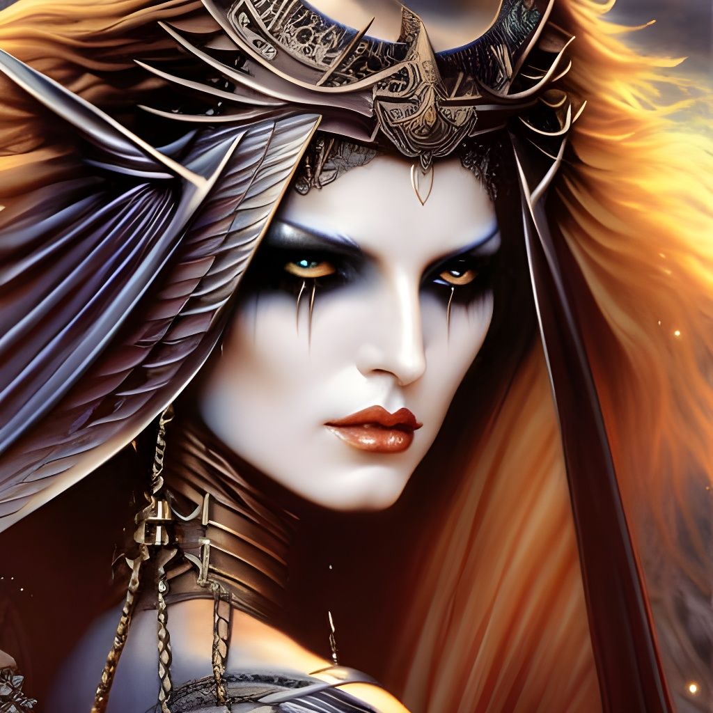 Dark Fantasy Mage in Forest, Luis Royo Style