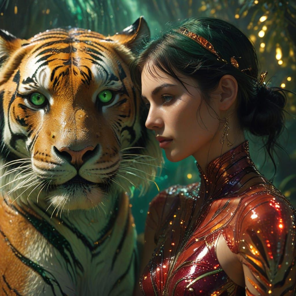 Hyperrealist Art Deco Close-Up of Ruby and Emerald Gelatin F...