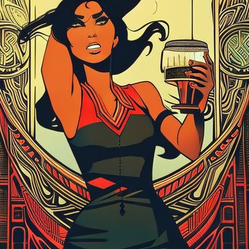 Waitress in Restaurant Portrait with Graphic Art Palette