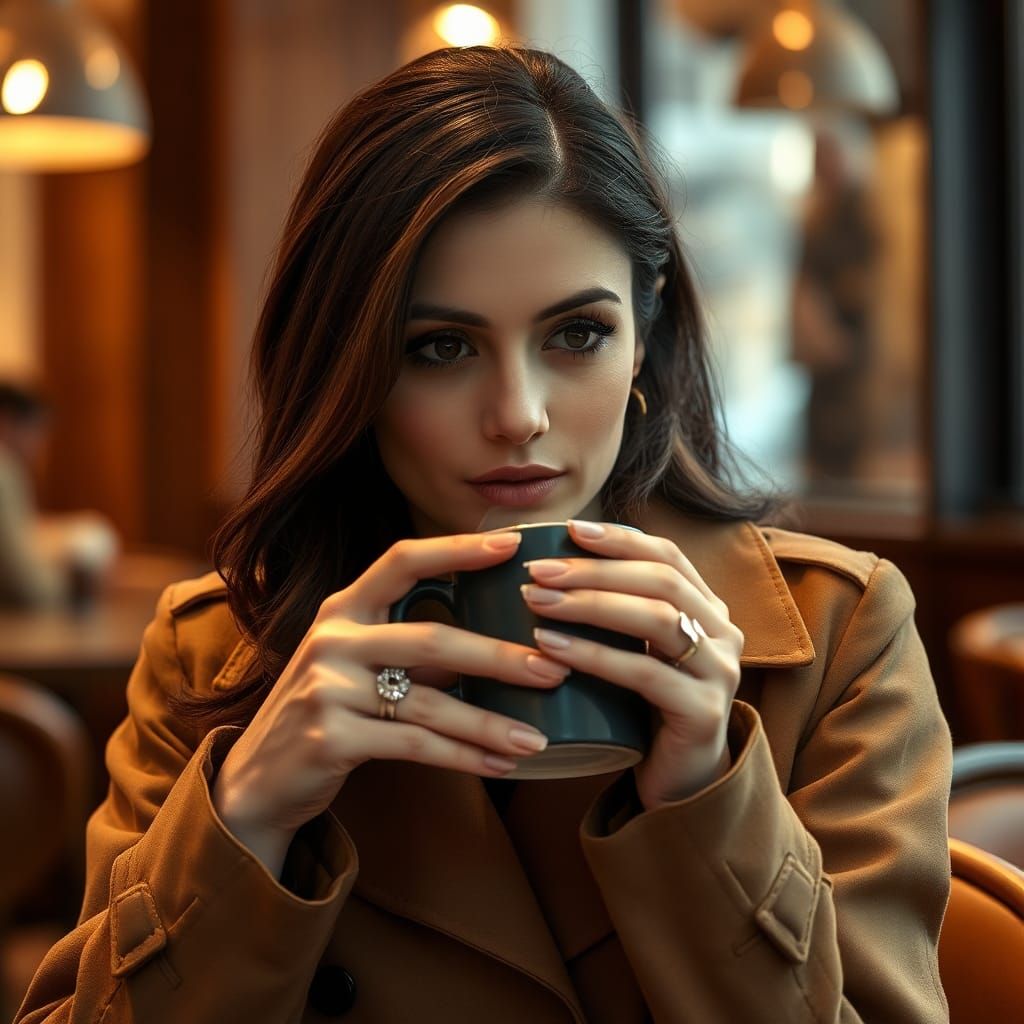 Brunette in Coffee Shop: Professional Portrait