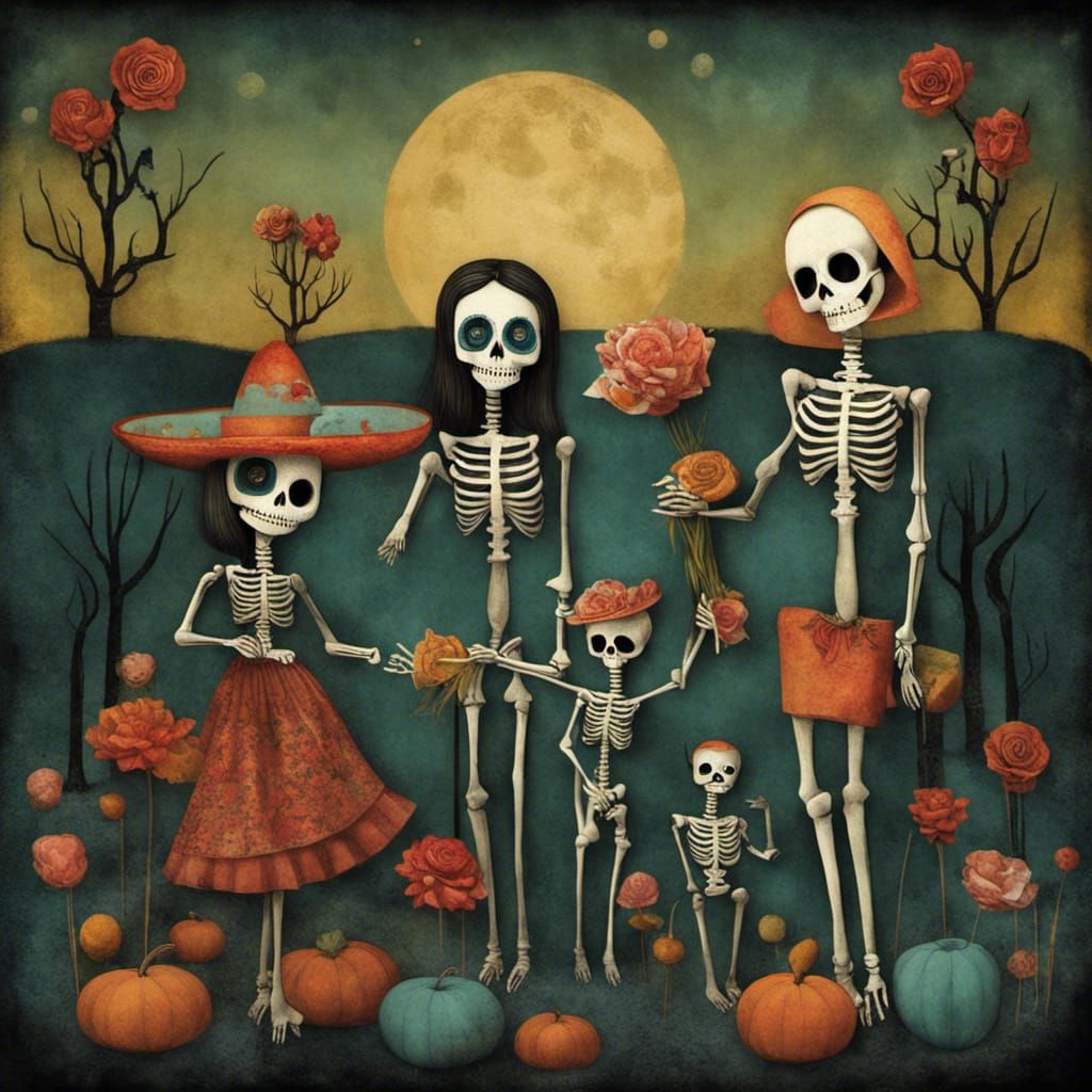 Day of the Dead Skeletons in Graveyard, Dark Art