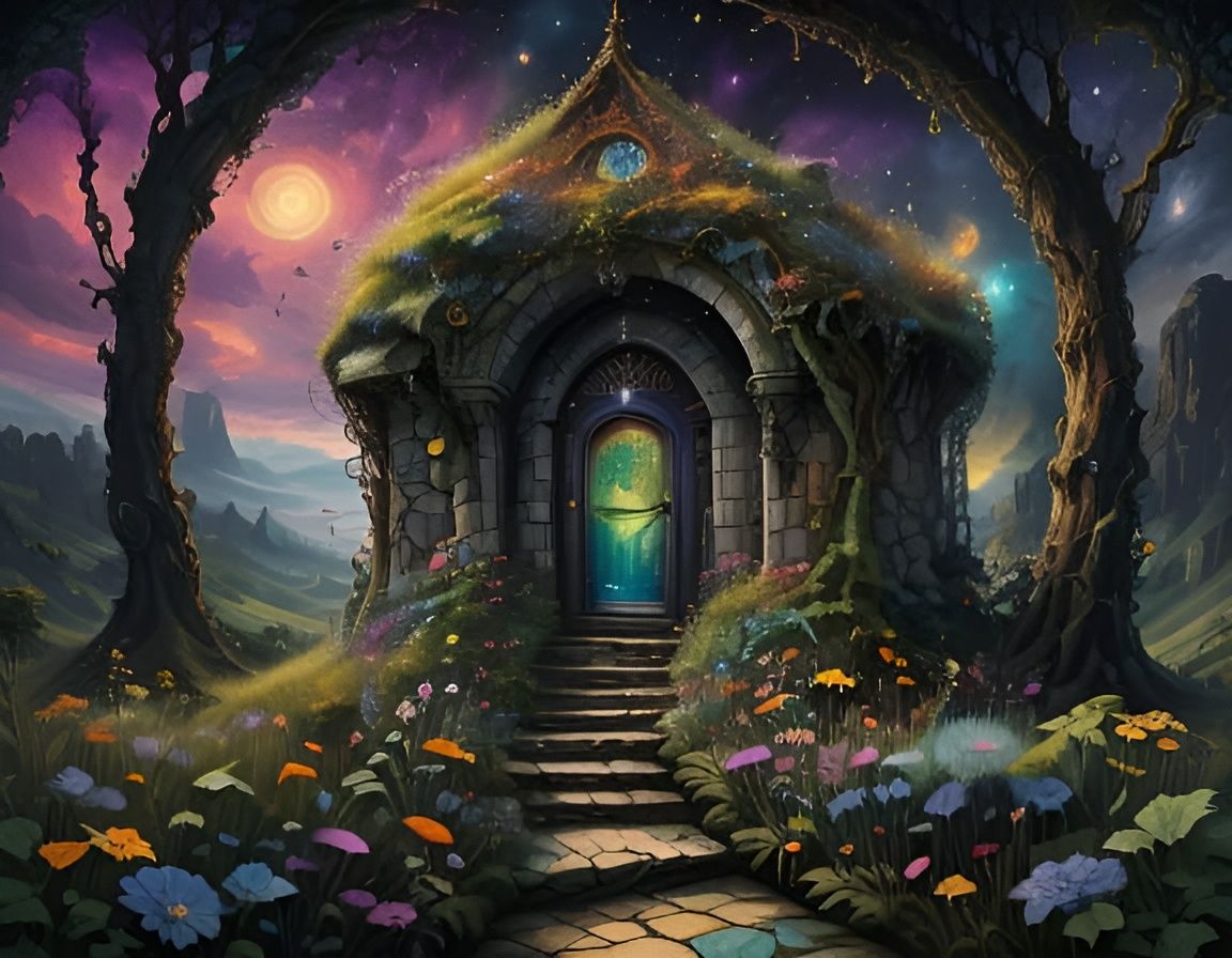 <lora:lucid dreams:1.0>
GRANDMA'S COTTAGE by Arthur Rachham